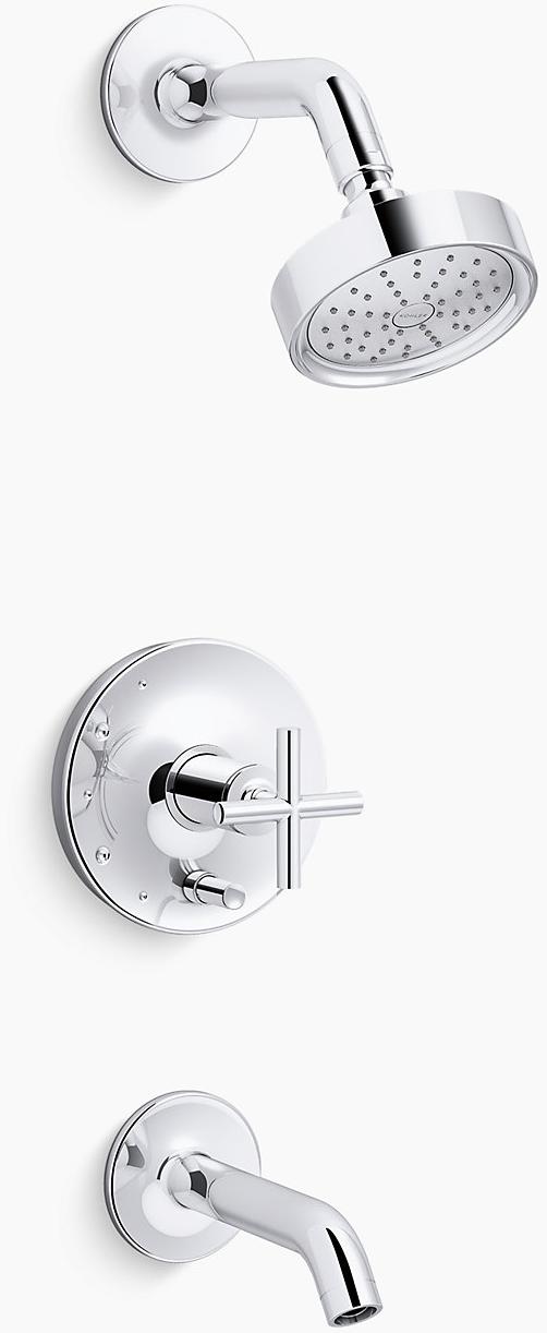 KOHLER Накладка для ванны и душа Purist Rite-Temp с поперечной ручкой и насадкой для душа 1,75 галлона в минуту K-T14420-3G-SN  - Вид №1