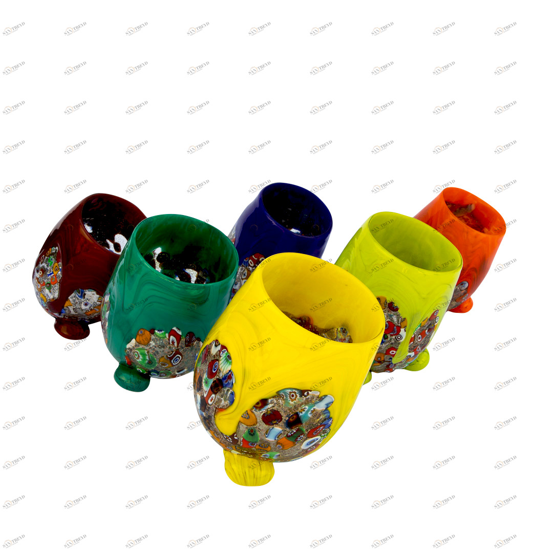 3385 ORIGINALMURANOGLASS Набор из 6 стаканов с мурринами и серебром - муранское стекло OMG 10 см 