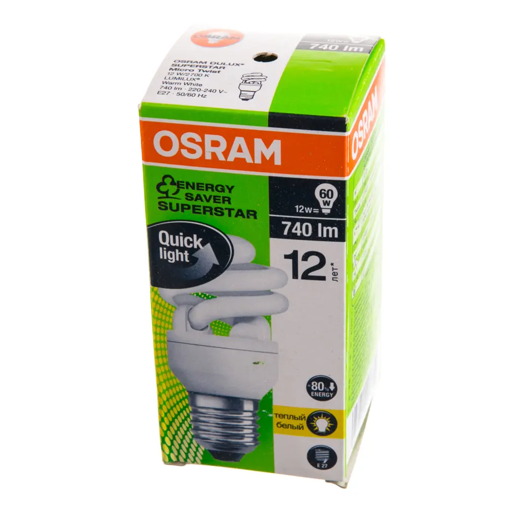 Лампа энергосберегающая Osram спираль E27 11 Вт свет тёплый белый 13528170 STLM-2100705  - Вид №1