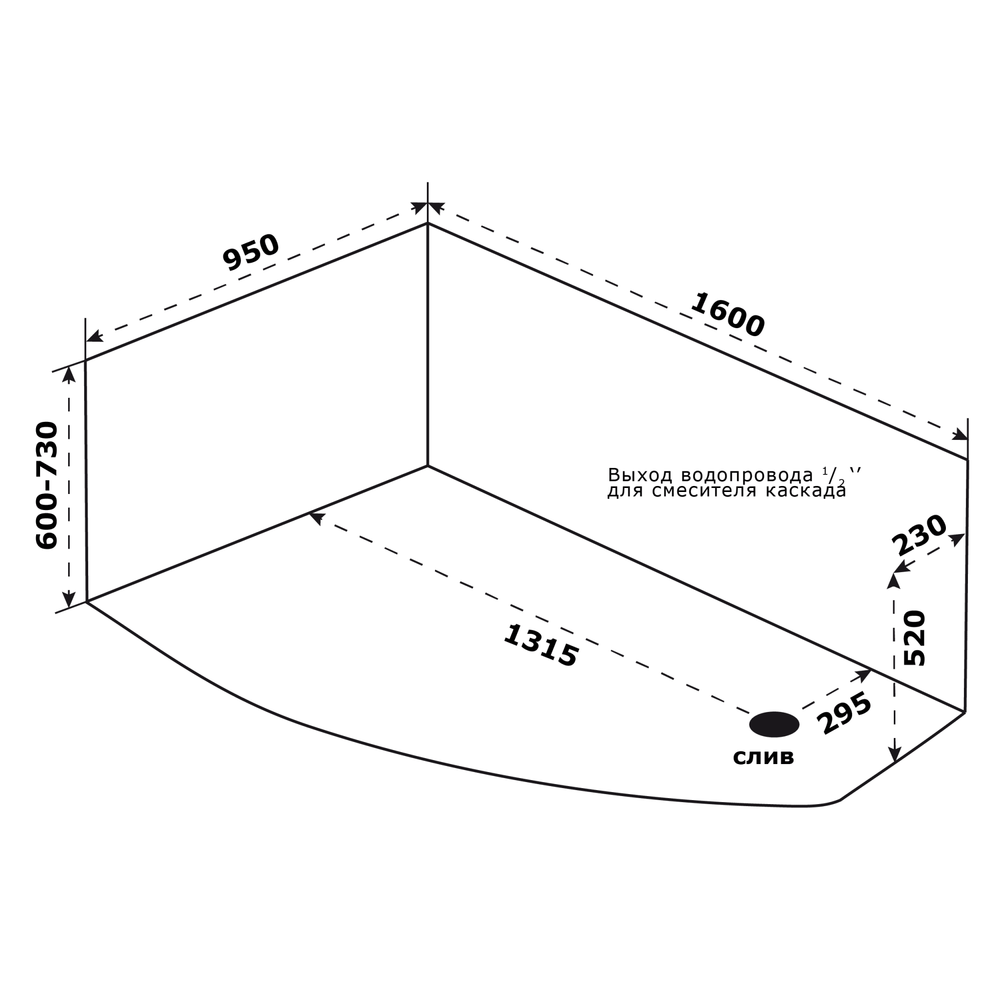 83641306 Ванна акрил 160x95 см угловая правая Рондо Santreyd - Вид №3