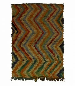 AFOLKI Прямоугольный шерстяной коврик с длинным ворсом и геометрическими мотивами Boucherouite Taa1049be