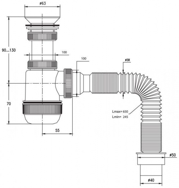 Сифон МИНИ Элит 1 1/2х40 пл.вып. с гиб.тр. 40х50 (30986710) МИНИ Элит WIRQUIN 15137 - Вид №1