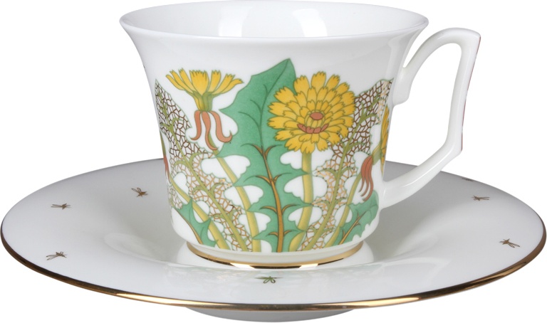 10599305 Императорский фарфоровый завод Чашка чайная с блюдцем "Солнечный букет" "Юлия" Фарфор костяной 