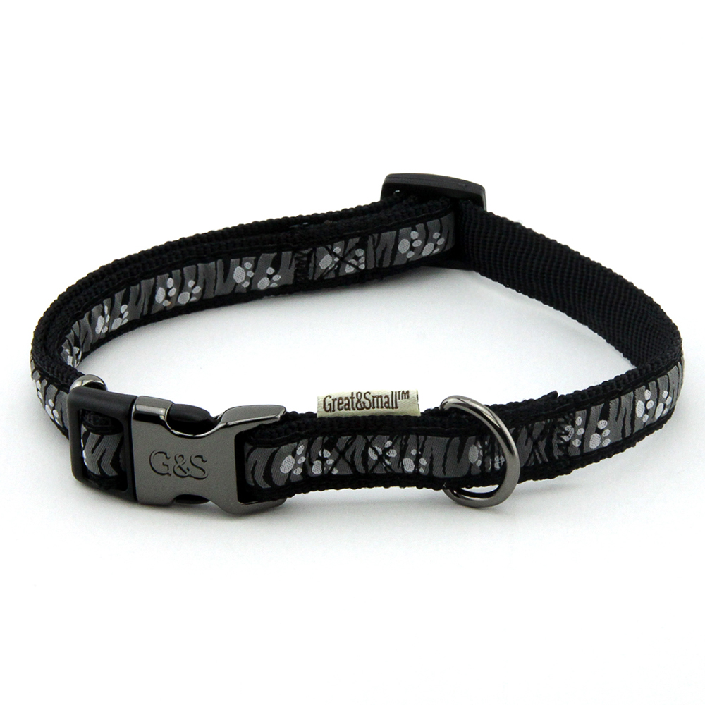 ПР0043574 Ошейник для собак с принтом лапки 25х450-650мм нейлон черный Great&Small 