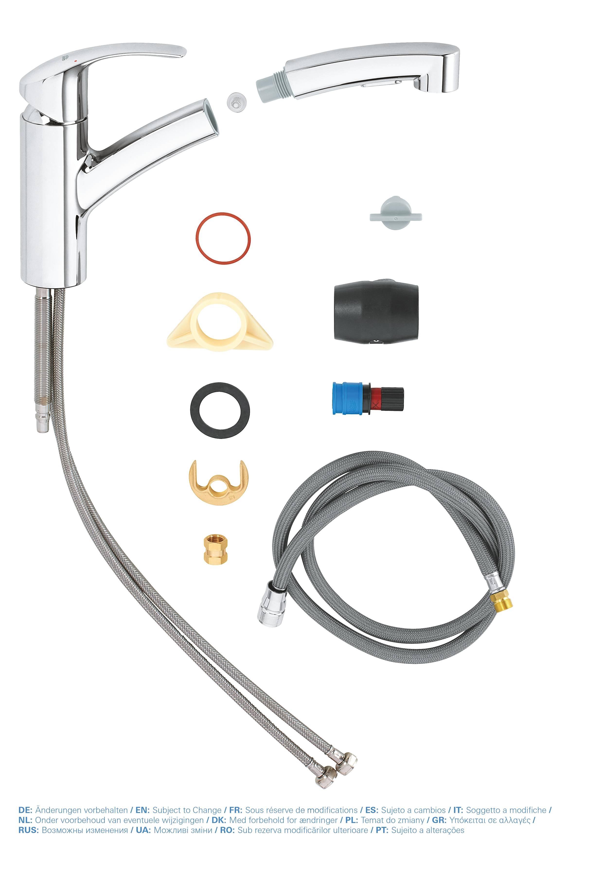 Смеситель для кухни GROHE Eurosmart с выдвижным изливом, низкий излив, хром (30305000) - Вид №2