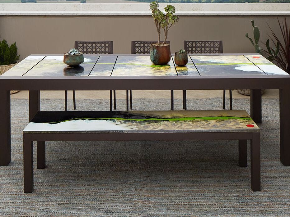 Скамья из фаянсовой лавы и нержавеющей стали DOMIZIANI современный ARCH-00138209