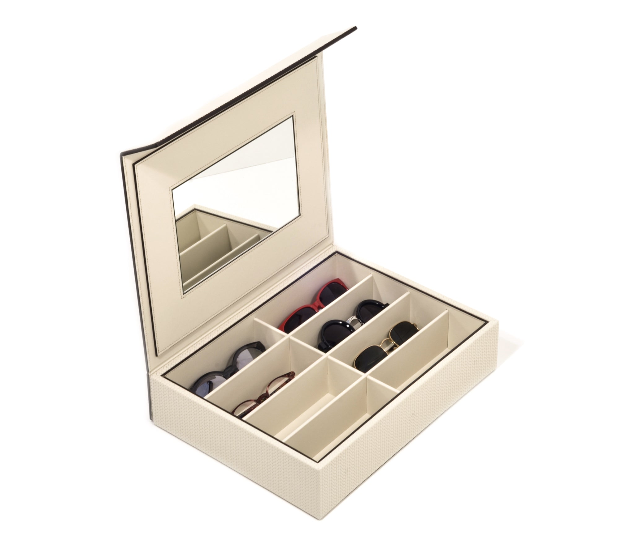 Коробка для очков с зеркалом - 36,8X27,5XH7,5 см / зернистая кожа_белый Pinetti 00.1390.029.000 - Вид №4