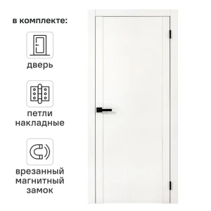 Дверь межкомнатная глухая Рица 90x220 см ПЭТ цвет белый с замком и петлями 89446481 STLM-2014386