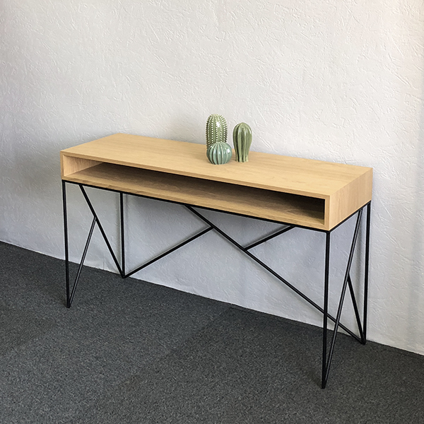 Консоль деревянная, светлый дуб с полкой и металлическими ножками Prince line black INTELLIGENT DESIGN  260996 Бежевый;черный  - Вид №1