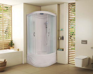 Душевая кабина NG-112-15 (900х900х2150) высокий поддон(45см) стенки АКРИЛ стекло матовое, бел профиль