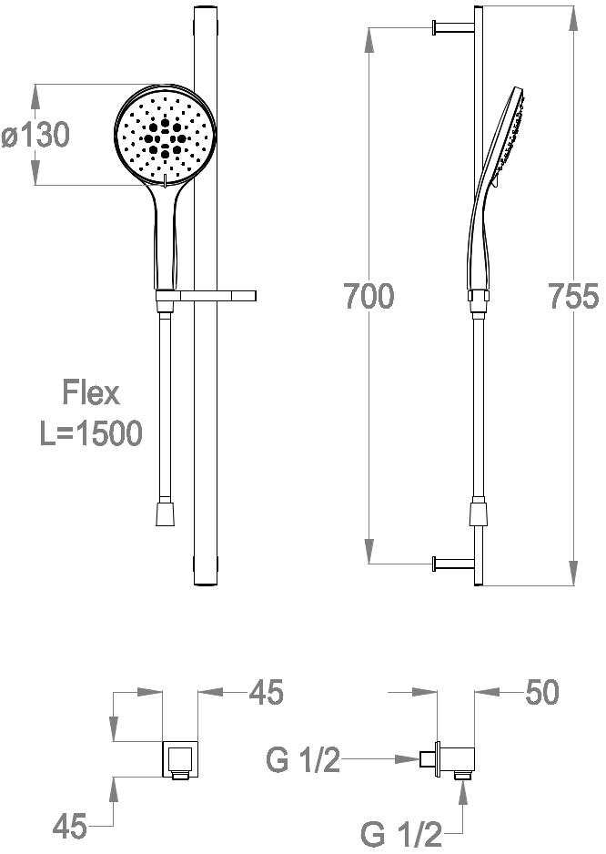 Fir Italia Направляющая из латуни с ручным душем Aste saliscendi 1408986 - Вид №1