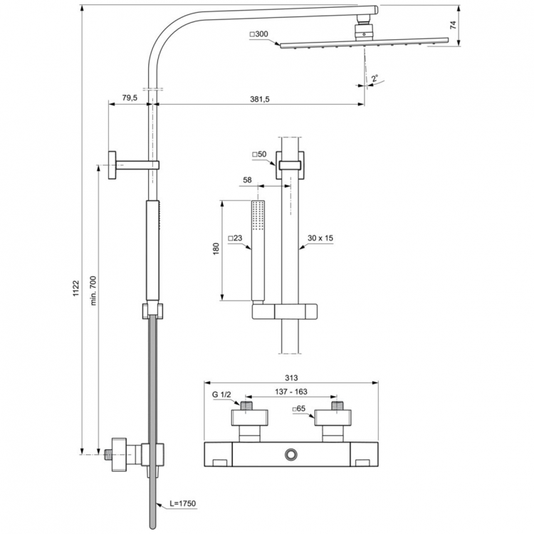 A7542AA Душевая система с термостатическим смесителем для душа Ideal Standard CERATHERM C100  - Вид №3