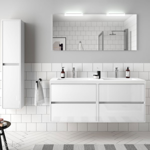 85093 SALGAR Комплект мебели для ванной NOJA 1400 WHITE GLOSS LACQUERED + Раковина + Зеркало + Свет Глянцевый белый