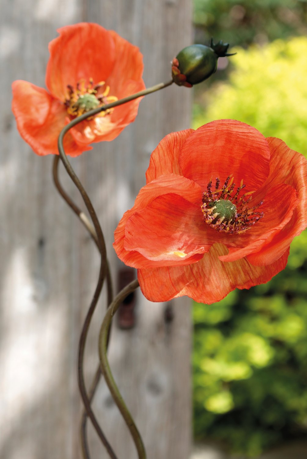 4562 334 a3 Пластиковые маки, 2 цветка, 1 бутон, 75 см, оранжевые H-andreas  - Вид №2