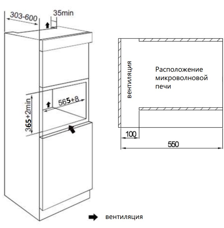 5300786 Встраиваемая микроволновая печь HOMSair MOB205WH белый STDN-0041063 - Вид №11