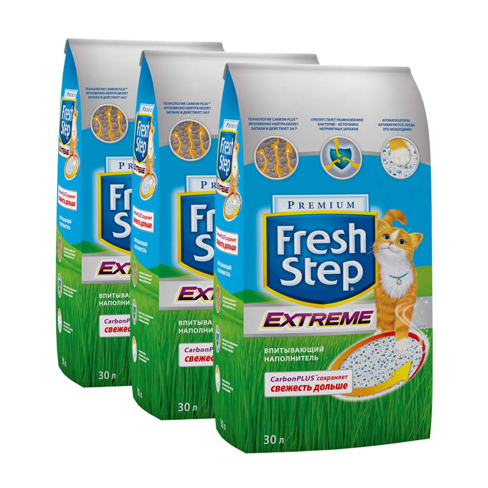 Т00001990*3 Наполнитель для кошачьего туалета с тройным контролем запаха впитывающий 30 литров (упаковка - 3 шт) Fresh Step 
