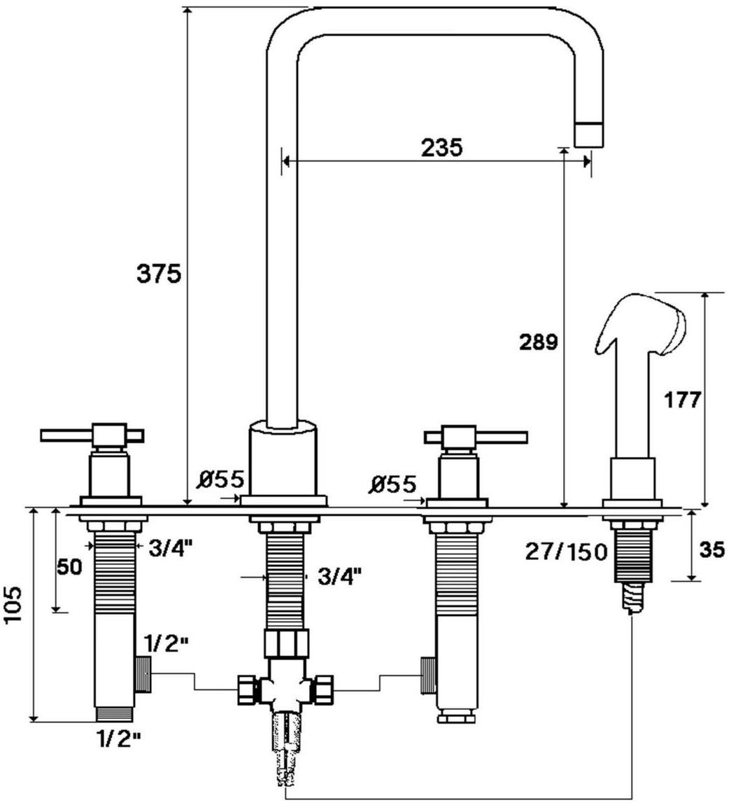 rvb Смеситель для кухни, устанавливаемой на столешнице, с вытяжным душем Dynamic 4027.11.29 - Вид №1