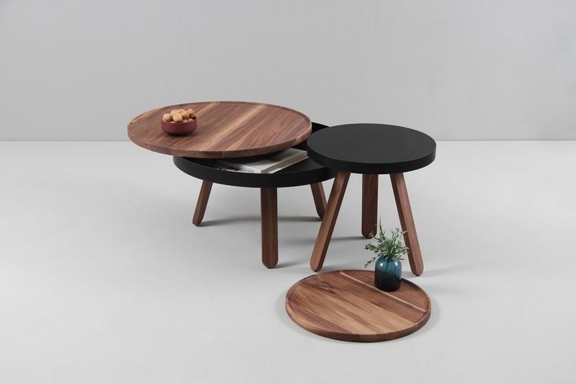 Woodendot Круглый журнальный столик из орехового дерева с местом для хранения вещей sun-id-1393119 - Вид №6
