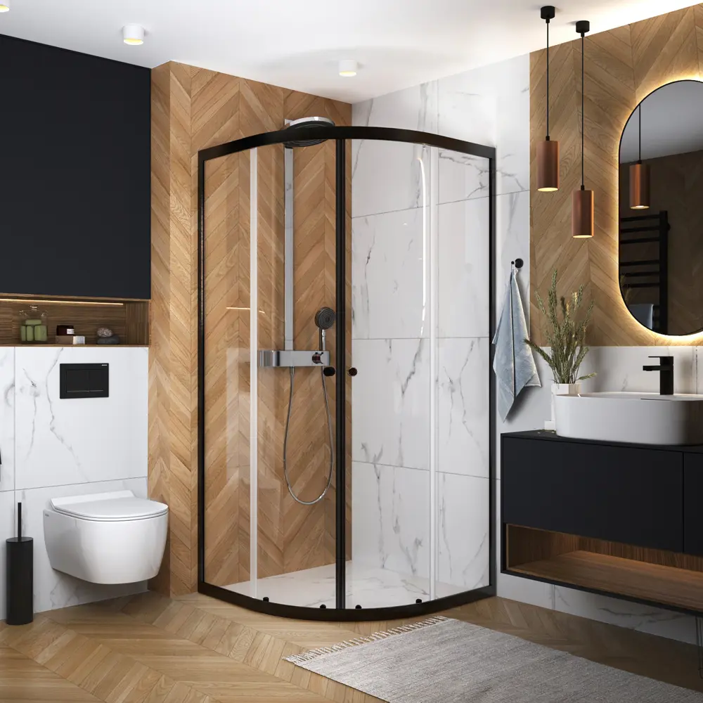 DOMANI-SPA Cube — угловой душевой бокс с черным профилем и стеклянными створками 89363999