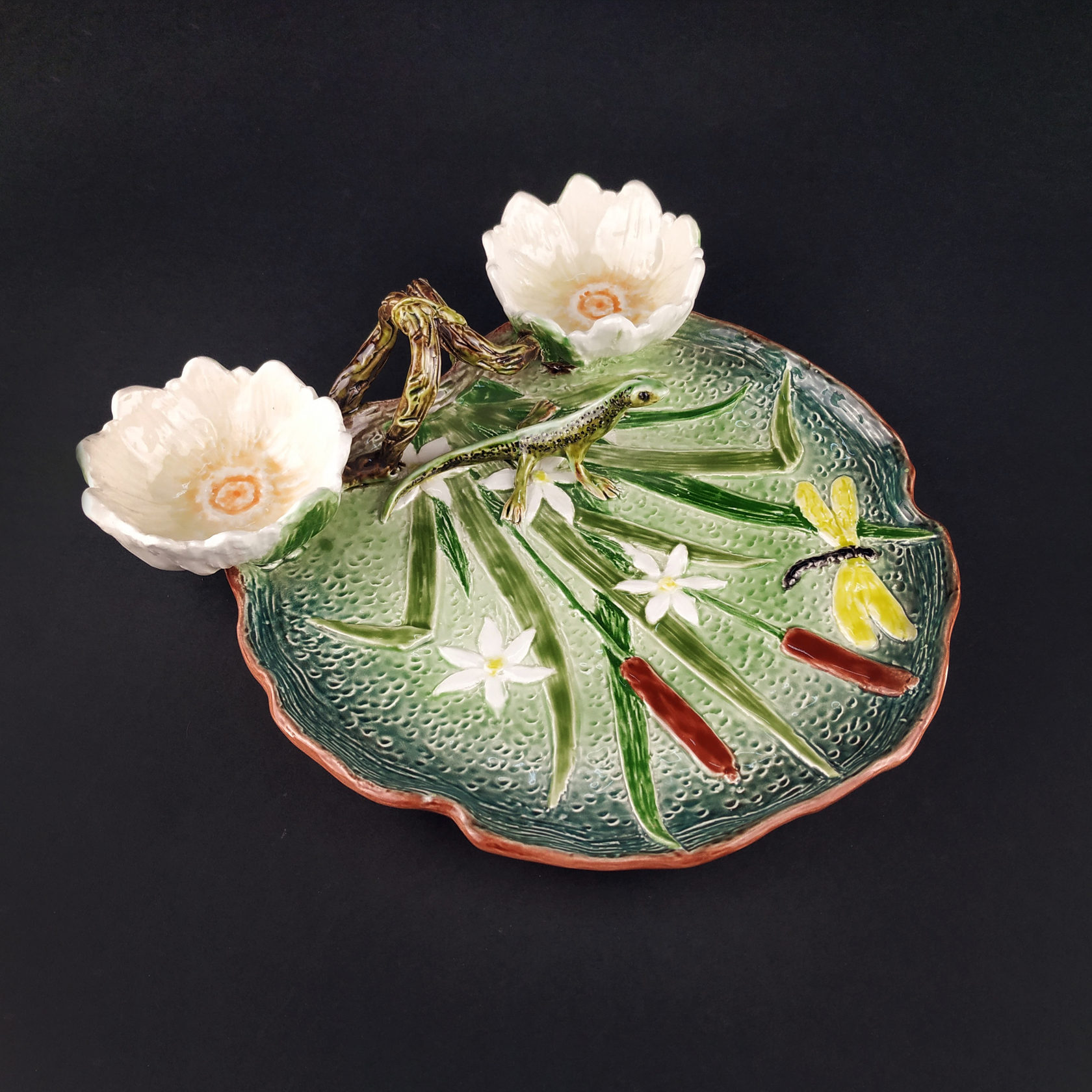 Блюдо для закусок (с двумя кувшинками) Бирюза/Зеленый PROVANSFAIENCE sun-id-994698 - Вид №19