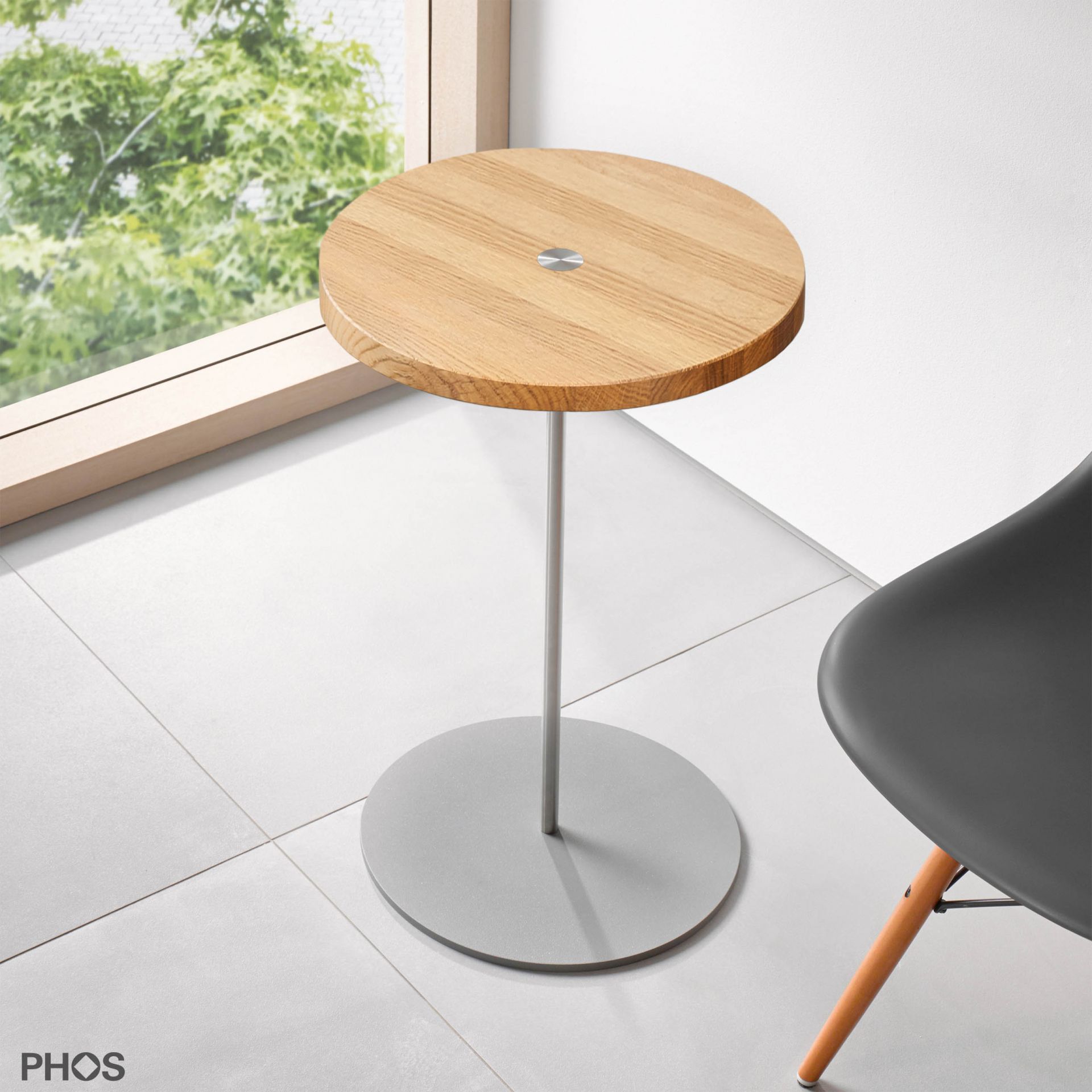 BT600-Eiche Приставной столик, высота 60 см, столешница из дуба, основание серое PHOS 