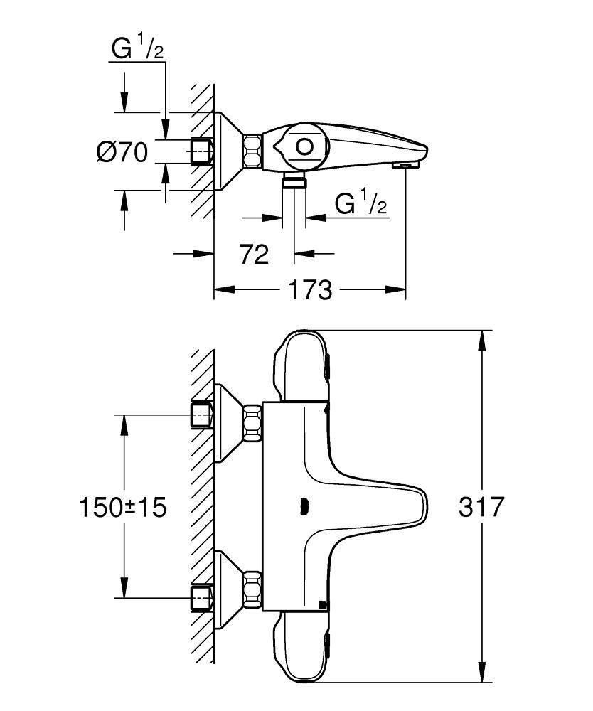Термостатический смеситель для ванны Grohtherm 1000 New (34439003) Grohe - Вид №1