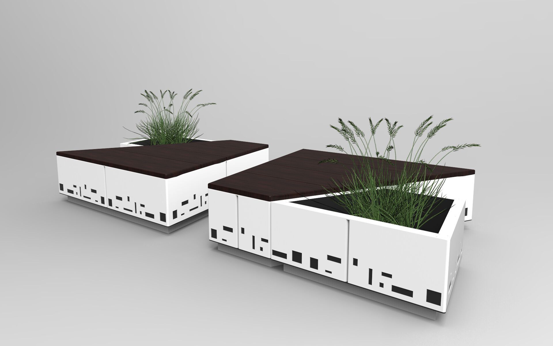 Стальная и деревянная скамейка со встроенной плантатором без спинки CITYSì остров ARCH-00001499 - Вид №5