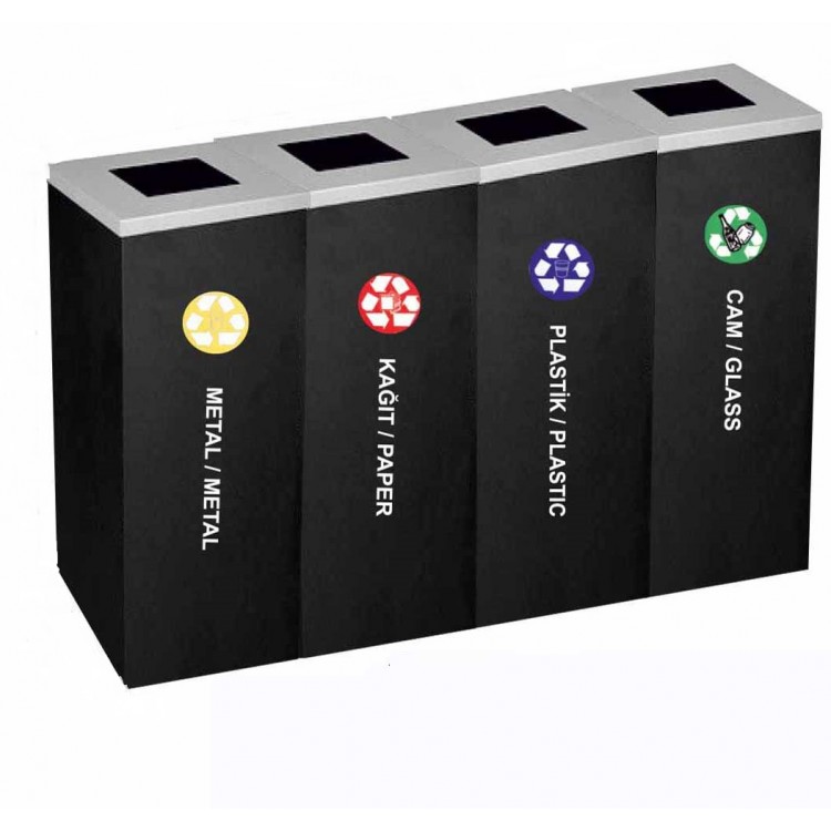 1898 ARI METAL Урна для раздельного сбора отходов с 4 ведрами по 54 л. Порошковая окраска основы и крышек 4 х 54 л. Черная основа, серая крышка 
