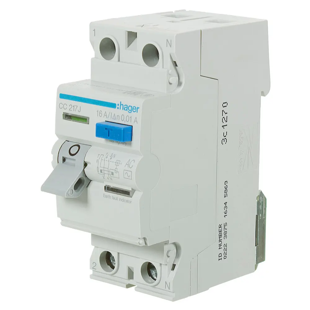 УЗО Hager CC217J 1P N 16 A 10 мА 6 кА AC STLM-2011852