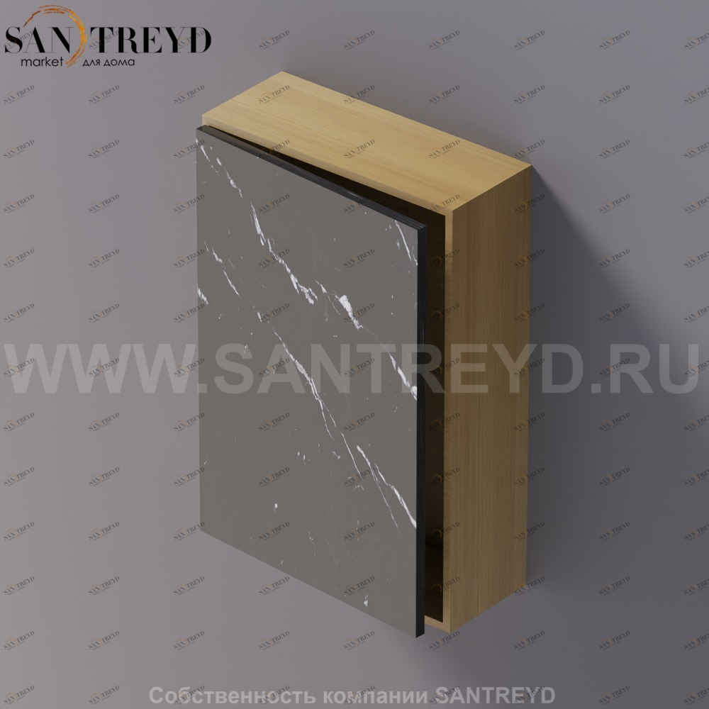 LIFT Модульный шкаф 60 см с левой дверью на доводчиках. Модули могут располагаться горизонтально и вертикально. Отделка: натуральный дуб и черный мрамор. AMOB051NMRTSX Agape