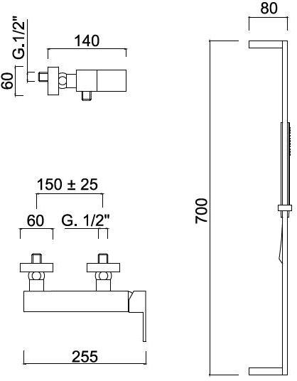 Rubinetteria Giulini Смеситель для душа, однорычажный, с ручным душем Pablolux F9808-12wsq - Вид №1