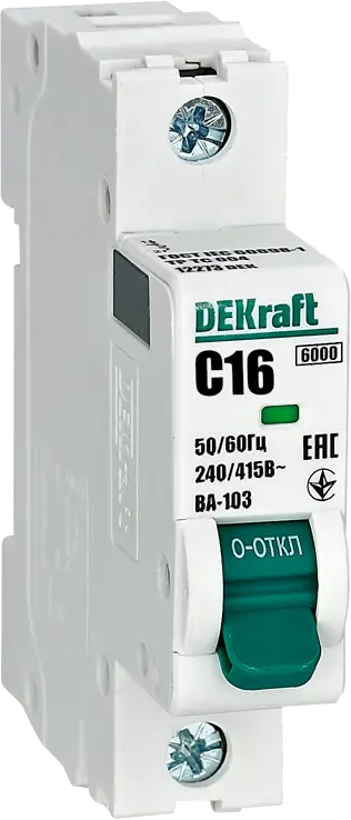 Автоматический выключатель DEKraft ВА-103 1P C16A для защиты электросетей 84509370