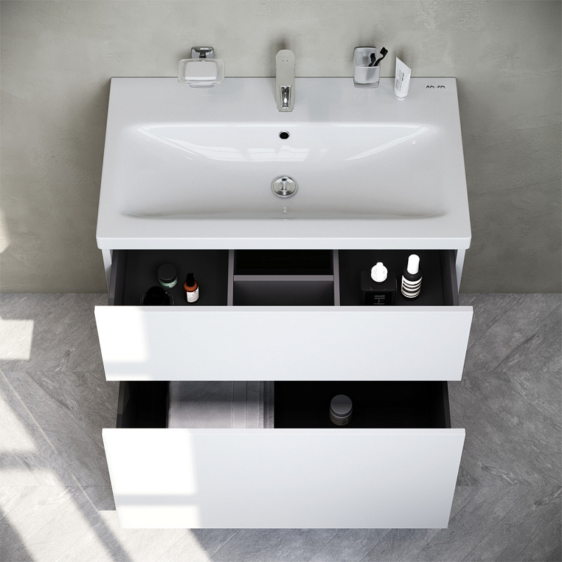 M90FSX07522WG32 База под раковину напольная 75 см 2 ящика push-to-open цвет: белый глянец AM.PM Gem - Вид №1