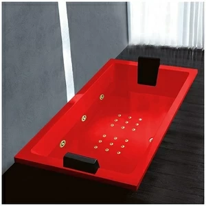 Ванна Gruppo treesse Quadra 181 ATC-V071Q-DX-KZ красная с золотой фурнитурой и гидромассажем и аэромассажем прямоугольная встроенная правая