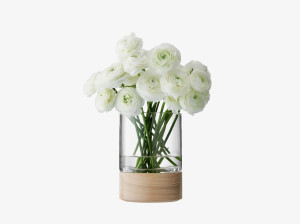 Круглая ваза из дутого стекла и ясеня-H18cm