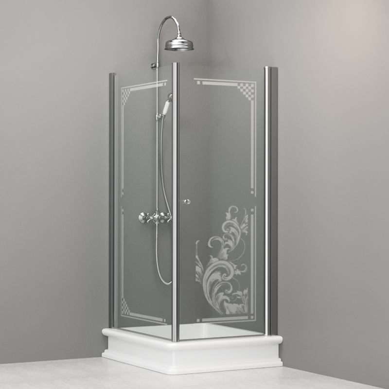 9143N0 Душевая кабина SX с распашной дверью и фиксированной боковой частью для душевого поддона 80*96 открывание со стороны 80, цвет Хромированный Kerasan RETRO Италия 