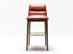 Кожаный и Ясеневый барный стул со спинкой