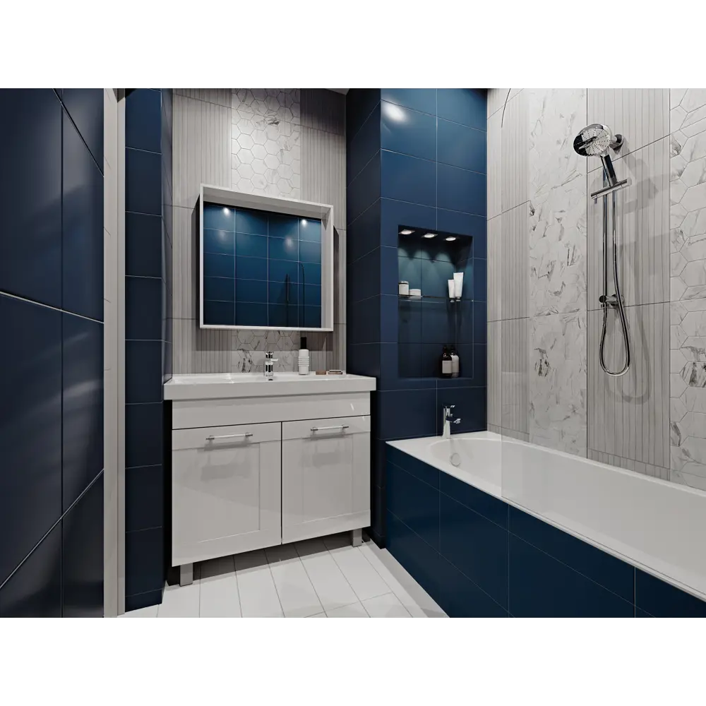 Плитка настенная Tone 35x25 см 1.4 м2 цвет синий матовый BELANI STLM-2173599 - Вид №5