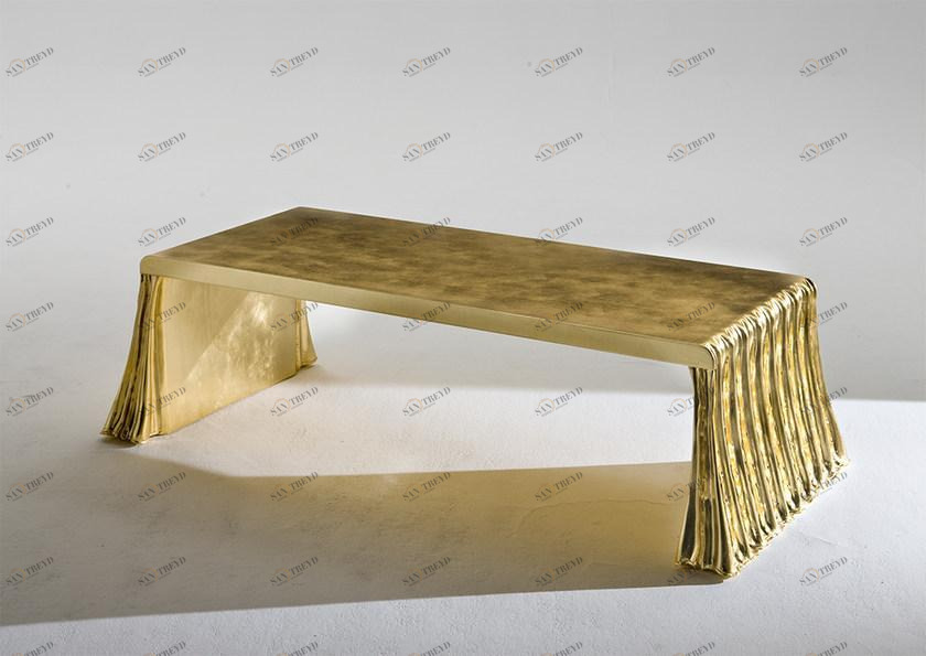 Rozzoni Низкий прямоугольный журнальный столик из листового золота Milano sun-id-1345005