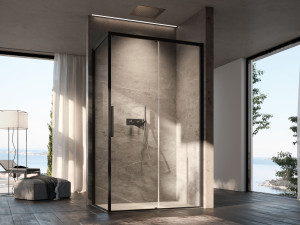 Стеклянная угловая душевая кабина с раздвижной дверью