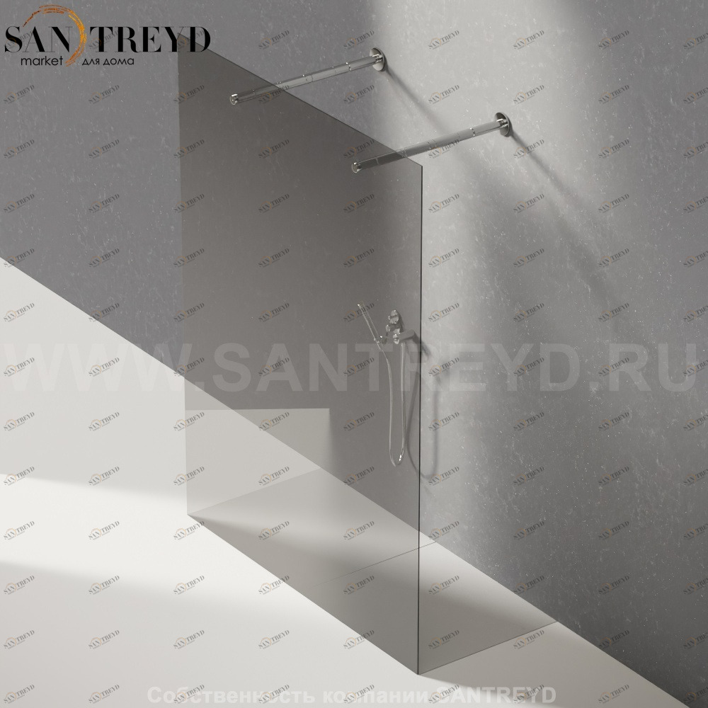 Душевое ограждение FLAT D подрезаемое, стеклянная дымчатая перегородка с 2-мя держателями и встроенным душем. Размеры: глубина от 70 до 100 см, длина от 140 до 160 см Agape DA207010014016180LLM