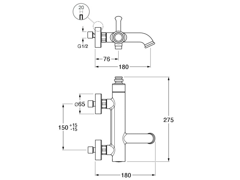 Однорычажный смеситель для ванны с 2 отверстиями и переключателем CRISTINA Rubinetterie Маяк ARCH-00034463 - Вид №2