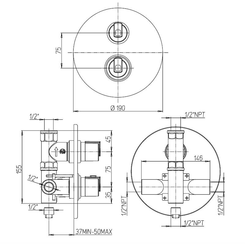 Paini Arena 92CR690TH смеситель встраиваемый для душа - Вид №2