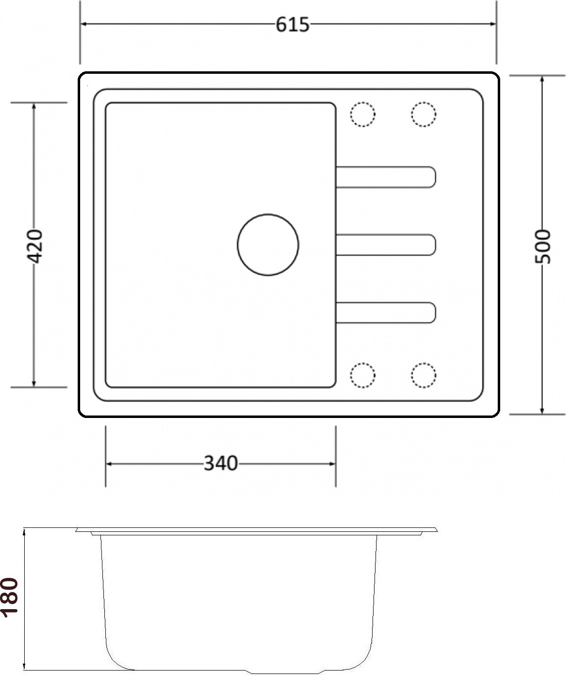 Мойка кухонная ZorG Granit GR 615 BLACK BRONZE из искусственного гранита, графит/бронза - Вид №1