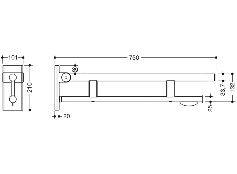 900.50.10740 Двойной шарнирный опорный рельс, конструкция a HEWI Stützen  - Вид №1
