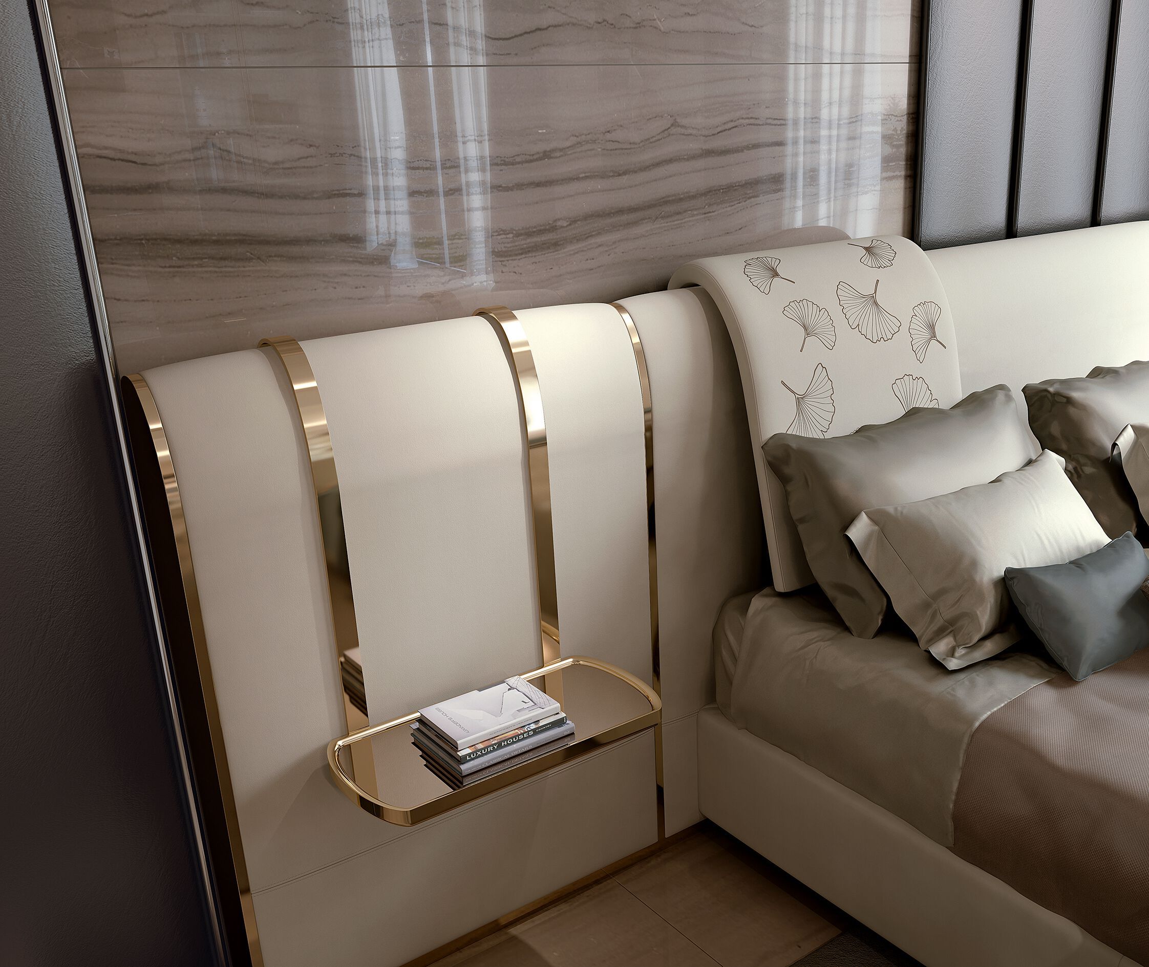 Двуспальная мягкая кровать из ткани Bizzotto Italia Atmosphera ARCH-00059111 - Вид №4