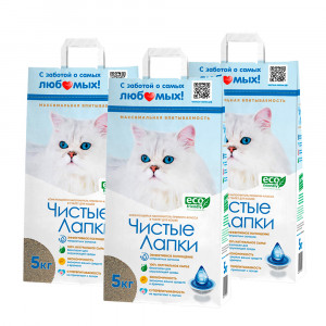 Т00018431*3 Наполнитель для кошачьего туалета комкующийся 5кг (упаковка - 3 шт) ЧИСТЫЕ ЛАПКИ