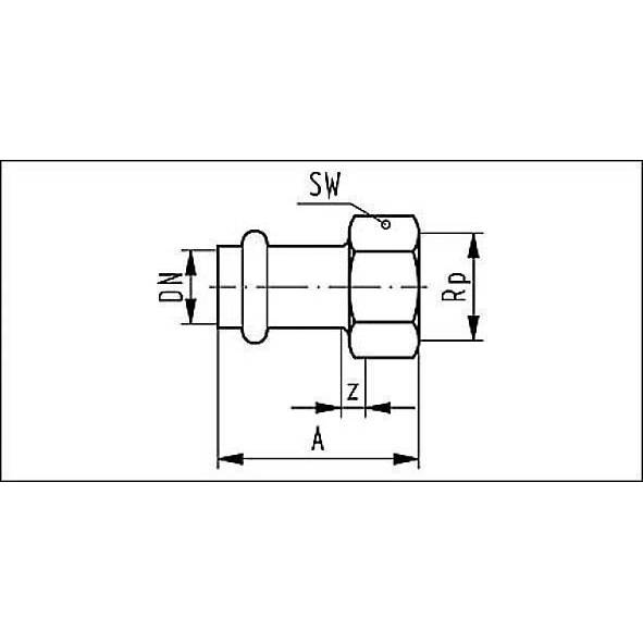 69270G1834 SANHA 9270G пресс-фит. нерж.сталь, муфта перех.ВПр-ВР 18x3/4 мм  - Вид №1