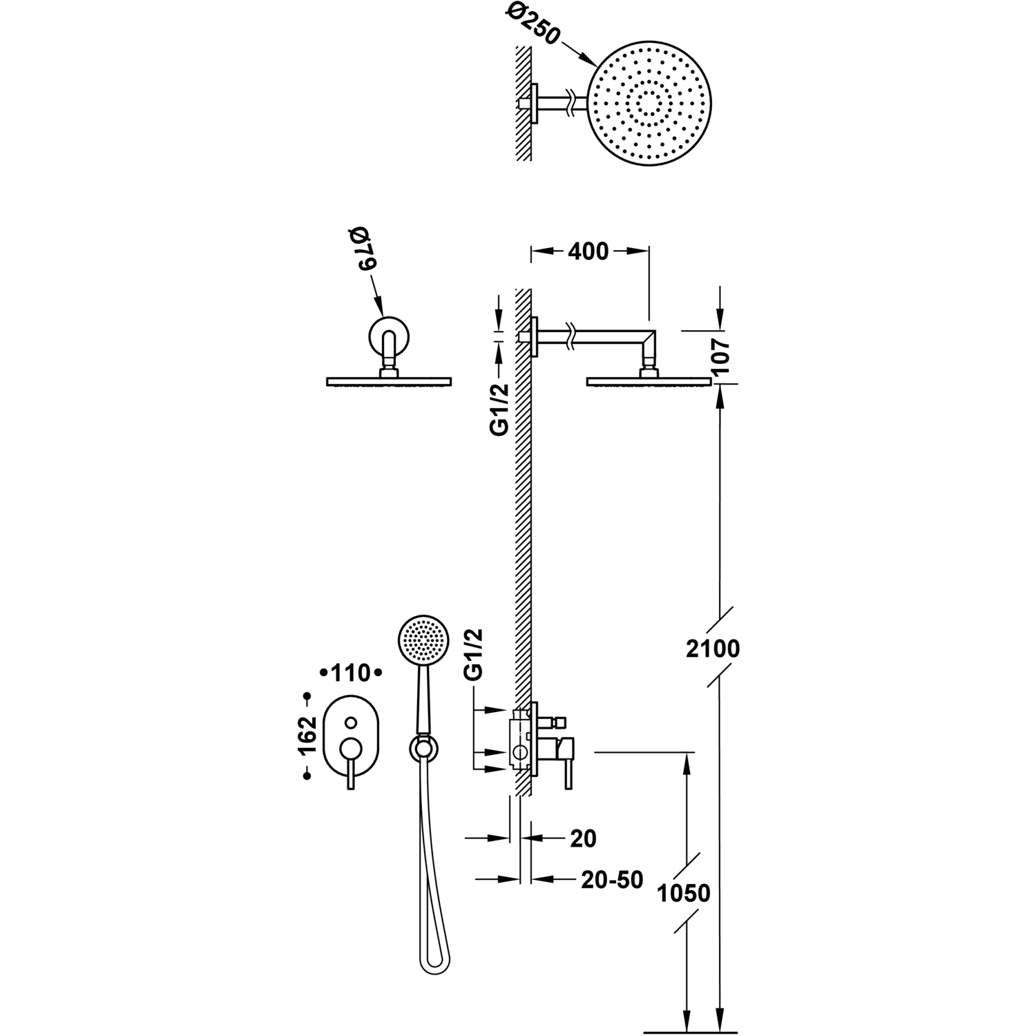 LEX-ALP 2-ходовой смеситель для душа с одной ручкой-20318002 TRES - Вид №1