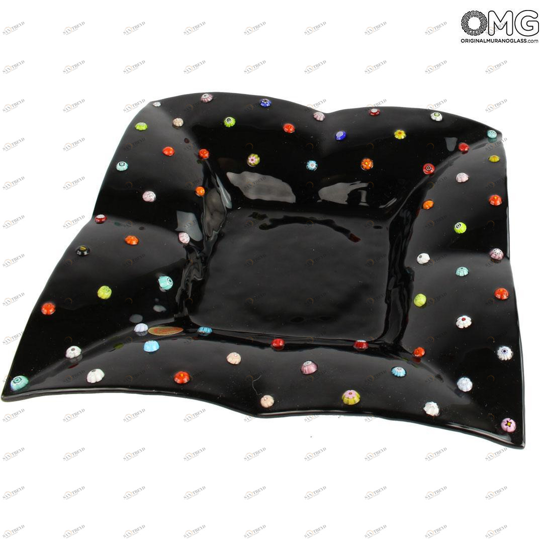 4379 ORIGINALMURANOGLASS Квадратное блюдце для мелочей Флай - чёрное - муранское стекло OMG 22 см 